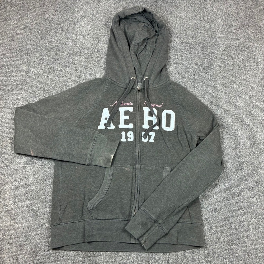 Aeropostale Womens Size Medium Full Zip Hoodie Gray Aero 1987 Applique Logo